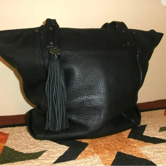 LUCKY BRAND Group Hayes Tote! BUTTERY SOFT PEBBLED LEATHER LARGE TRAVEL~BLACK - Picture 9 of 11